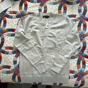 New Men's Cardigan Sweater Gray Knitted V-Neck Casual Slim Fit Knitwear